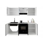 Czarno biały zestaw mebli kuchennych, modułowe szafki z białym blatem ONIS 200 cm - Biały / Czarny