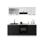 Czarno biały zestaw mebli kuchennych, modułowe szafki z białym blatem ONIS 200 cm - Biały / Czarny
