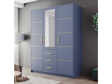 Szafa w stylu glamour z trzema szufladami i lustrem na froncie do sypialni i garderoby - BORNEO / Zgaszony błękit