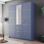 Szafa w stylu glamour z trzema szufladami i lustrem na froncie do sypialni i garderoby - BORNEO / Zgaszony błękit