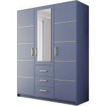 Szafa w stylu glamour z trzema szufladami i lustrem na froncie do sypialni i garderoby - BORNEO / Zgaszony błękit