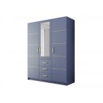 Szafa w stylu glamour z trzema szufladami i lustrem na froncie do sypialni i garderoby - BORNEO / Zgaszony błękit