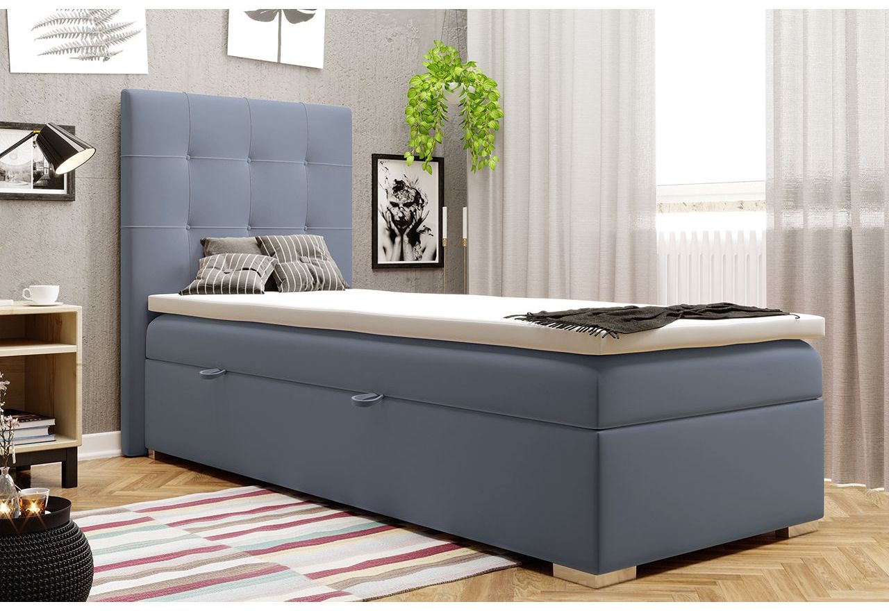 Pikowane łóżko kontynentalne z opcją pojemnika - DINA 80x200 niebieski