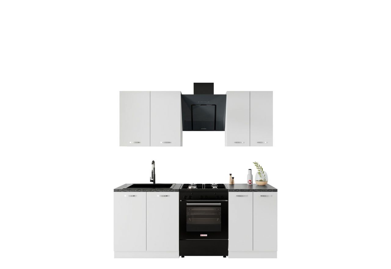 Praktyczny modułowy, biały zestaw mebli do kuchni z opcją wyboru blatu INER WHITE 140 cm (200 cm) - Biały mat