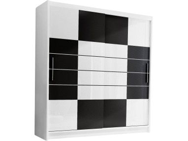 Przesuwna szafa 200 cm w nowoczesnym stylu z białym szkłem na frontach - AVILA / Biały / Czarny - białe szkło