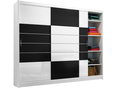 Duża, praktyczna szafa trzydrzwiowa 250 cm do sypialni i garderoby - AVILA / Biały / Czarny - białe szkło