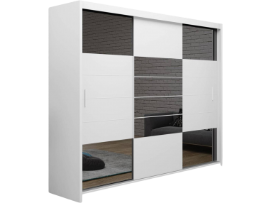 Pojemna szafa 250 cm trzydrzwiowa, przesuwna w nowoczesnym stylu do sypialni - AVILA / Biały / Lustro