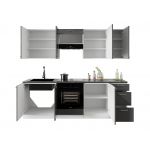 Luksusowy zestaw mebli kuchennych z szarym połyskiem na frontach LAUREN GREY 240 cm - Szary połysk / Biały mat