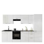 Rozbudowany zestaw mebli kuchennych z frontami w białym połysku LAUREN WHITE 300 cm - Biały połysk / Biały mat