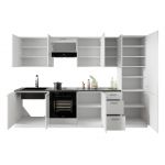 Rozbudowany zestaw mebli kuchennych z frontami w białym połysku LAUREN WHITE 300 cm - Biały połysk / Biały mat