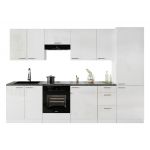 Rozbudowany zestaw mebli kuchennych z frontami w białym połysku LAUREN WHITE 300 cm - Biały połysk / Biały mat