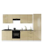 Modny, nowoczesny zestaw mebli do kuchni z cichym domykiem i połyskiem LAUREN CAPPUCINO 300 cm - Cappucino połysk / Biały mat