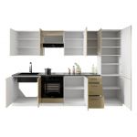 Modny, nowoczesny zestaw mebli do kuchni z cichym domykiem i połyskiem LAUREN CAPPUCINO 300 cm - Cappucino połysk / Biały mat