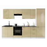 Modny, nowoczesny zestaw mebli do kuchni z cichym domykiem i połyskiem LAUREN CAPPUCINO 300 cm - Cappucino połysk / Biały mat