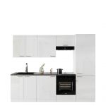 Kuchnia w białym połysku, zestaw mebli kuchennych z cichym domykiem LAUREN WHITE 260 cm - Biały połysk / Biały mat
