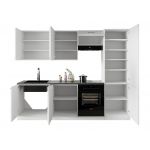 Kuchnia w białym połysku, zestaw mebli kuchennych z cichym domykiem LAUREN WHITE 260 cm - Biały połysk / Biały mat