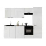Kuchnia w białym połysku, zestaw mebli kuchennych z cichym domykiem LAUREN WHITE 260 cm - Biały połysk / Biały mat