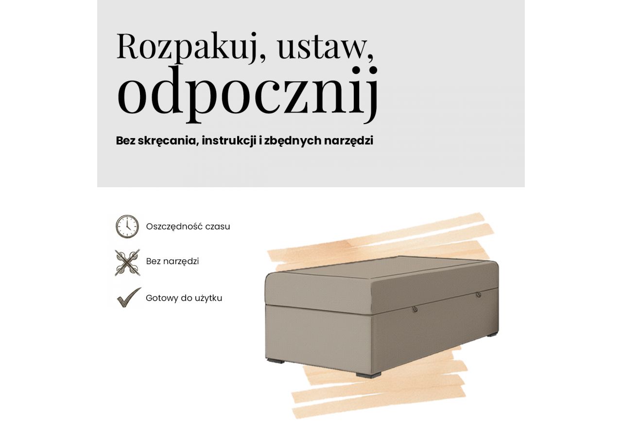 Łóżko kontynentalne NORDIC ZERO 90x200 - H3 - beżowy, sztruks - Topper T25