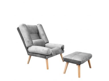 Skandynawski fotel rozkładany z podnóżkiem w zestawie - LOTUS / Monolith 84