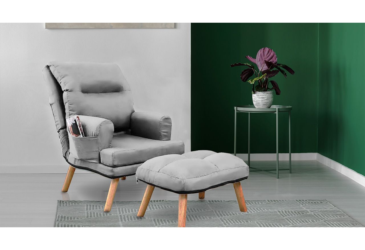 Fotel wypoczynkowy, rozkładany z podnóżkiem, w stylu skandynawskim do salonu - NAOMI / Monolith 84