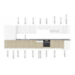 Kuchnia modułowa, systemowy zestaw szafek kuchennych FRAPPE 260 cm - Biały / Dąb Latte / Biały połysk