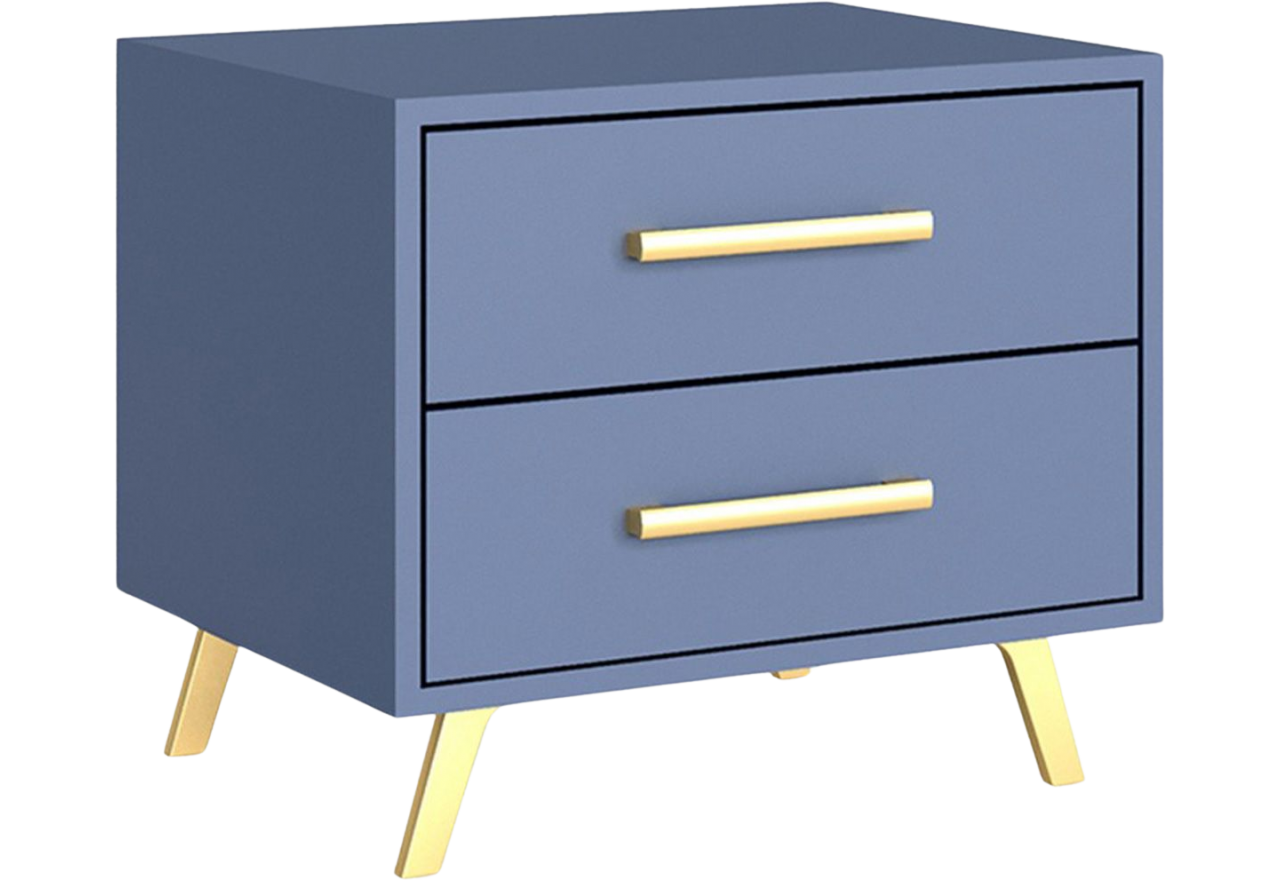Praktyczny stolik nocny w nowoczesnym stylu z dwiema szufladami do sypialni - BORNEO / Zgaszony błękit