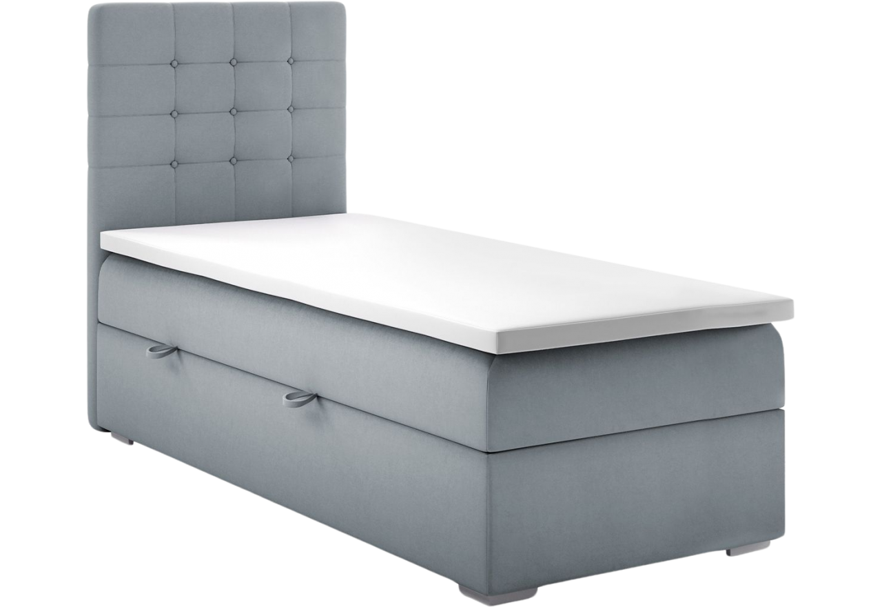 Łóżko kontynentalne jednoosobowe z materacem - CASSI 80x200 jasny szary