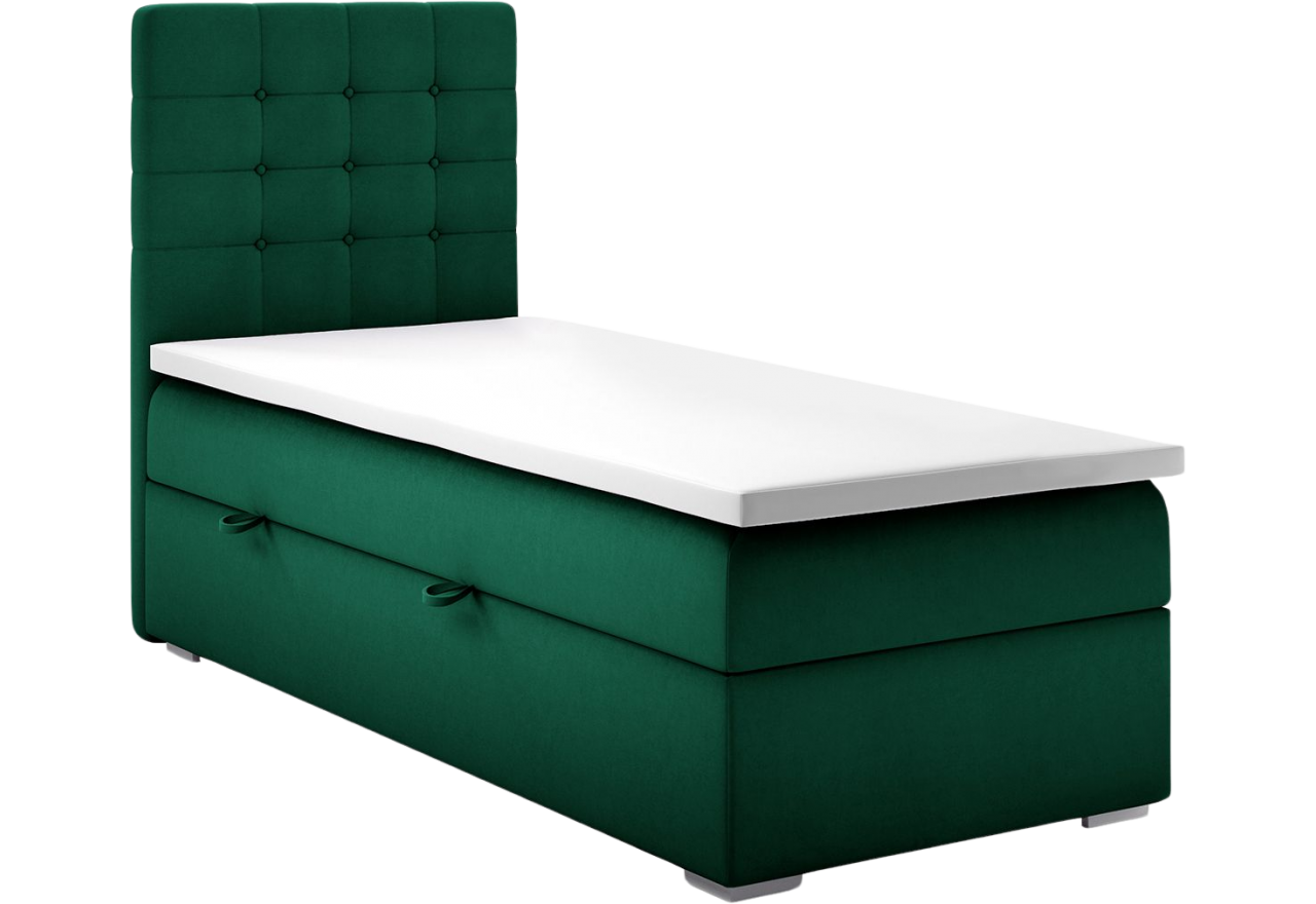 Pojedyncze łóżko kontynentalne z materacem do sypialni - CASSI 90x200 butelkowa zieleń