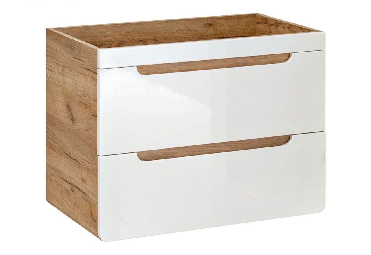 Wisząca szafka 60 cm pod umywalkę do łazienki, z dwiema szufladami w modnym stylu - ARIVA / Dąb Craft Złoty / Biały połysk
