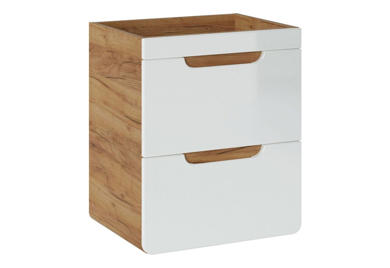 Podwieszana szafka pod umywalkę 50 cm w nowoczesnym stylu z szufladami - ARIVA / Dąb Craft Złoty / Biały połysk