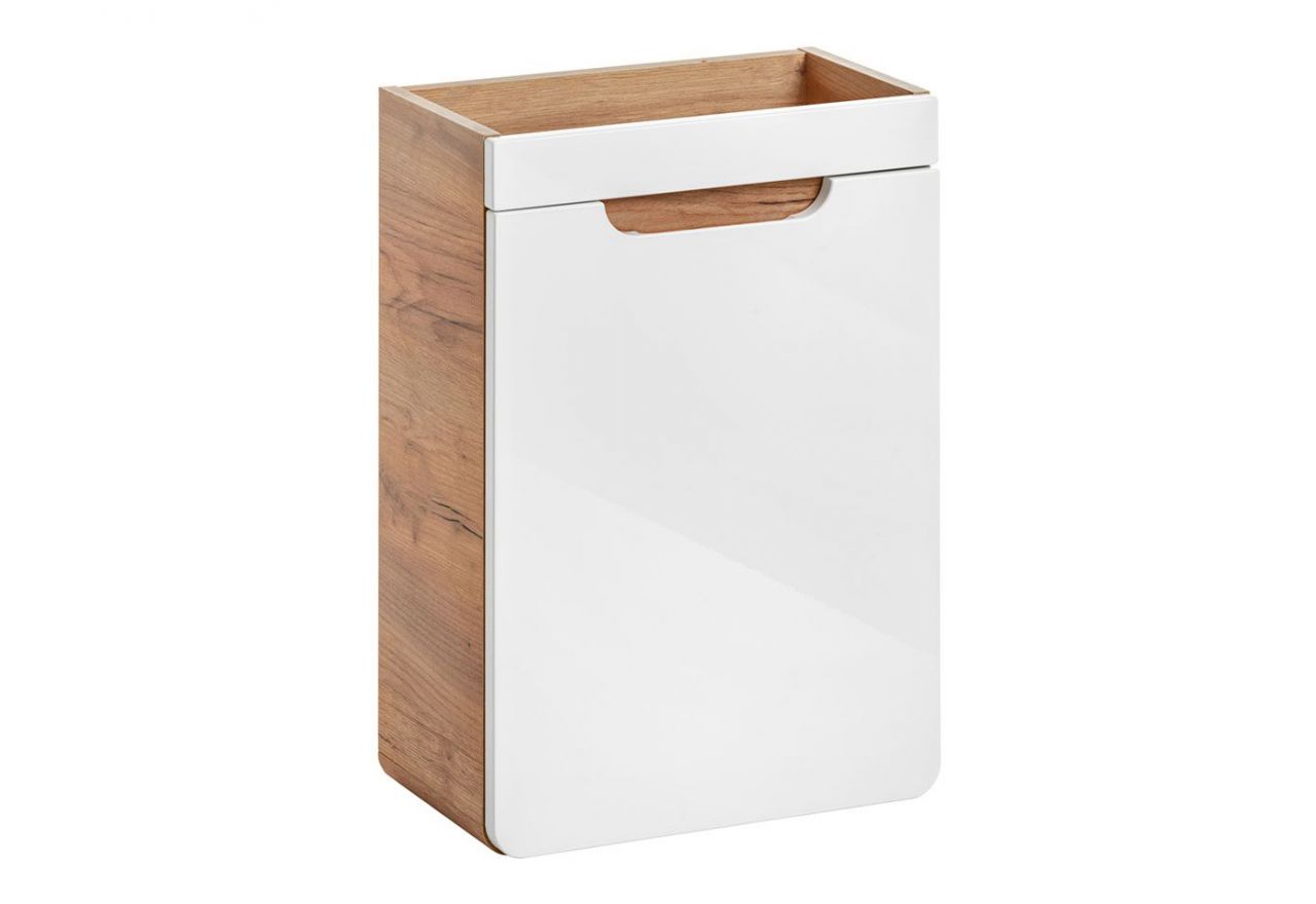 Wisząca szafka pod umywalkę 40 cm jednodrzwiowa w designerskim stylu - ARIVA / Dąb Craft Złoty / Biały połysk