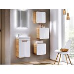 Wisząca szafka pod umywalkę 40 cm jednodrzwiowa w designerskim stylu - ARIVA / Dąb Craft Złoty / Biały połysk