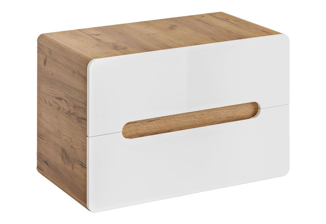 Modna i praktyczna szafka wisząca 80 cm pod umywalkę z szufladami - ARIVA / Dąb Craft Złoty / Biały połysk