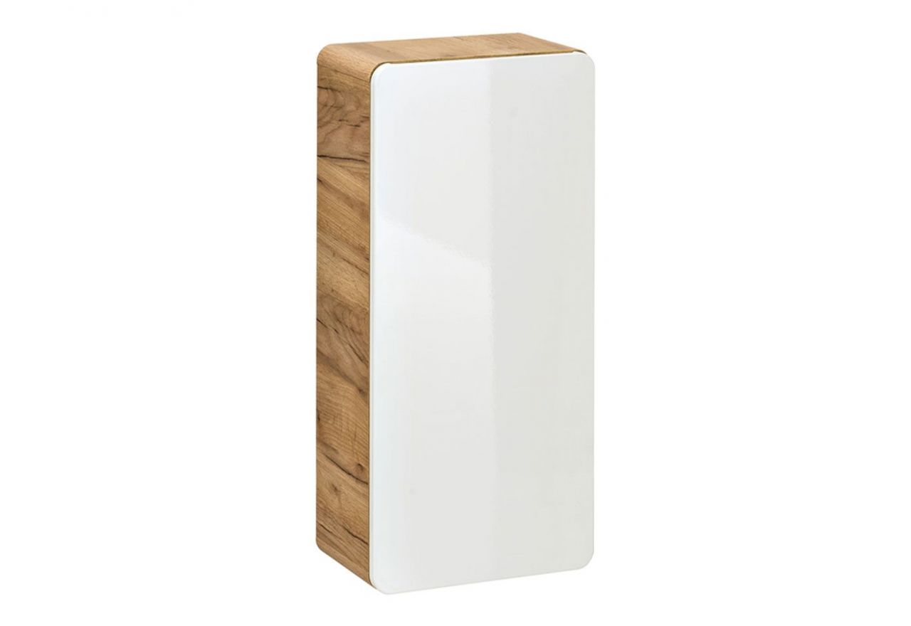 Praktyczna szafka wisząca jednodrzwiowa w designerskim stylu do łazienki - ARIVA / Dąb Craft Złoty / Biały połysk