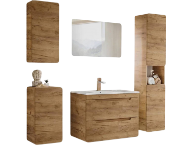 Zestaw mebli łazienkowych z lustrem w designerskim stylu - ARIVA / Dąb Craft Złoty