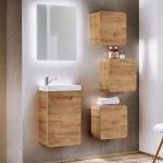 Modna i praktyczna szafka wisząca 40 cm pod umywalkę do łazienki - ARIVA / Dąb Craft Złoty