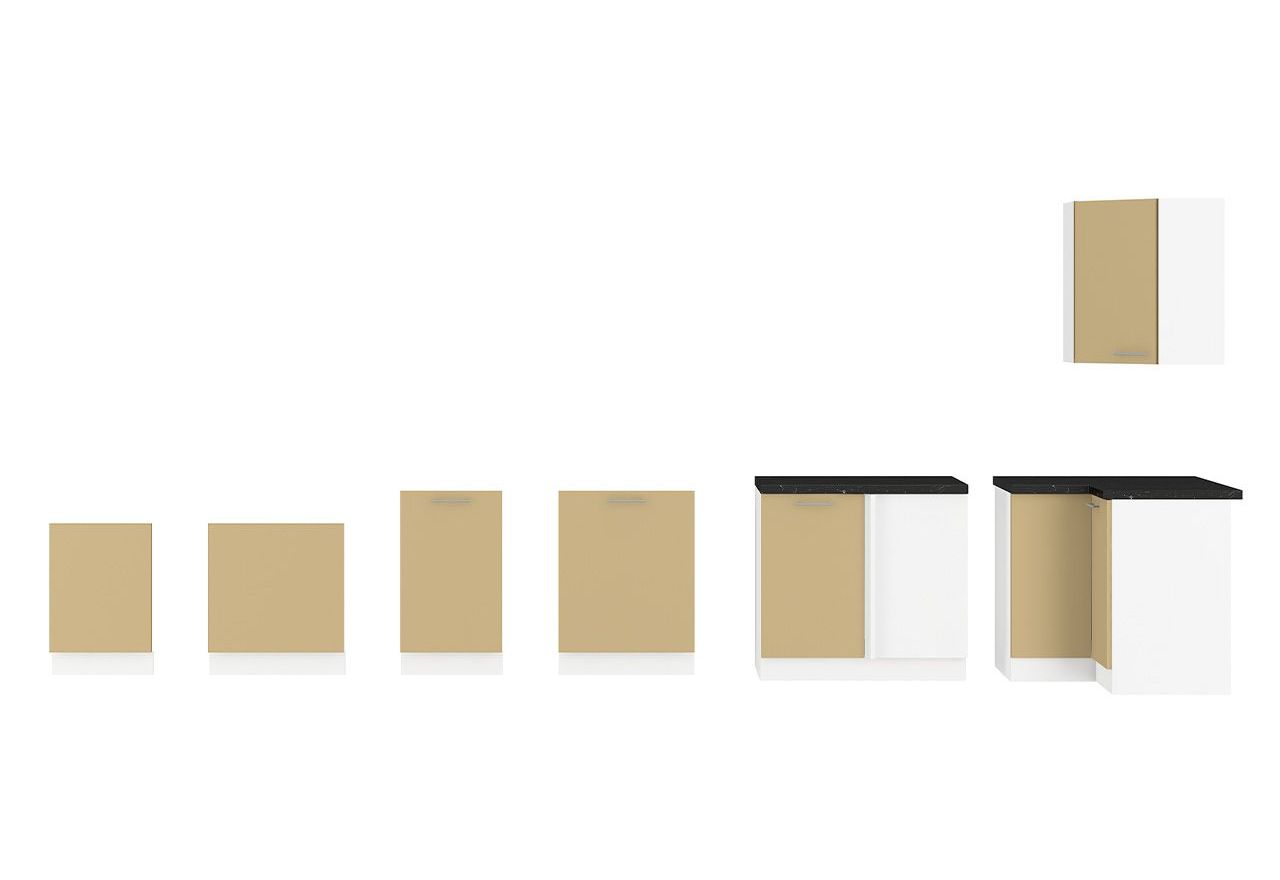 Modny, nowoczesny zestaw mebli do kuchni z cichym domykiem i połyskiem LAUREN CAPPUCINO 300 cm - Cappucino połysk / Biały mat