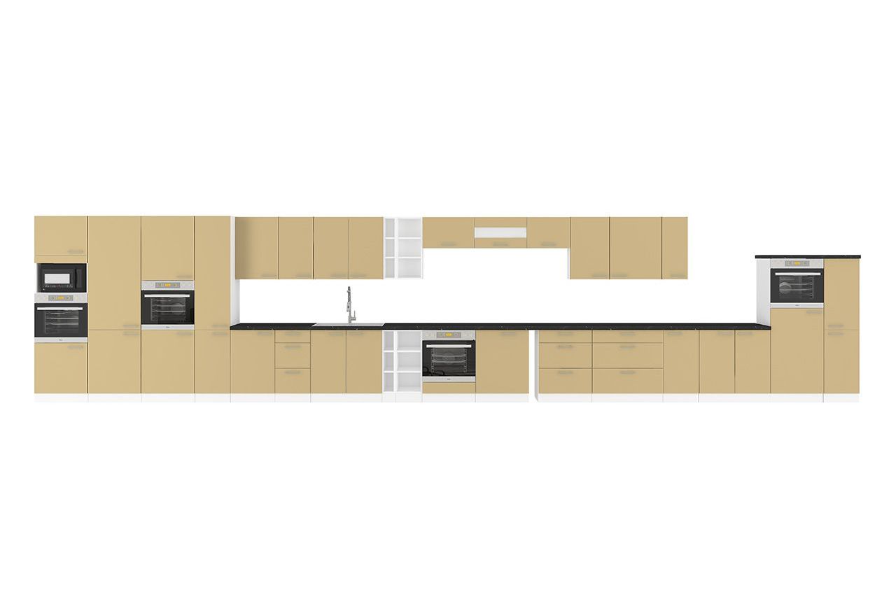 Modny, nowoczesny zestaw mebli do kuchni z cichym domykiem i połyskiem LAUREN CAPPUCINO 300 cm - Cappucino połysk / Biały mat