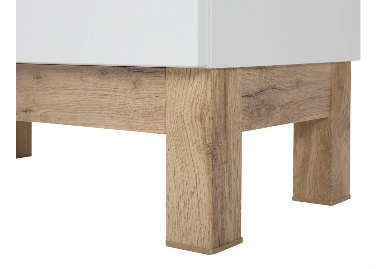 Modna i praktyczna szafka 50 cm pod umywalkę na wysokich nóżkach do łazienki - CORINO / Biały Kasai połysk / Biały / Dąb Wotan