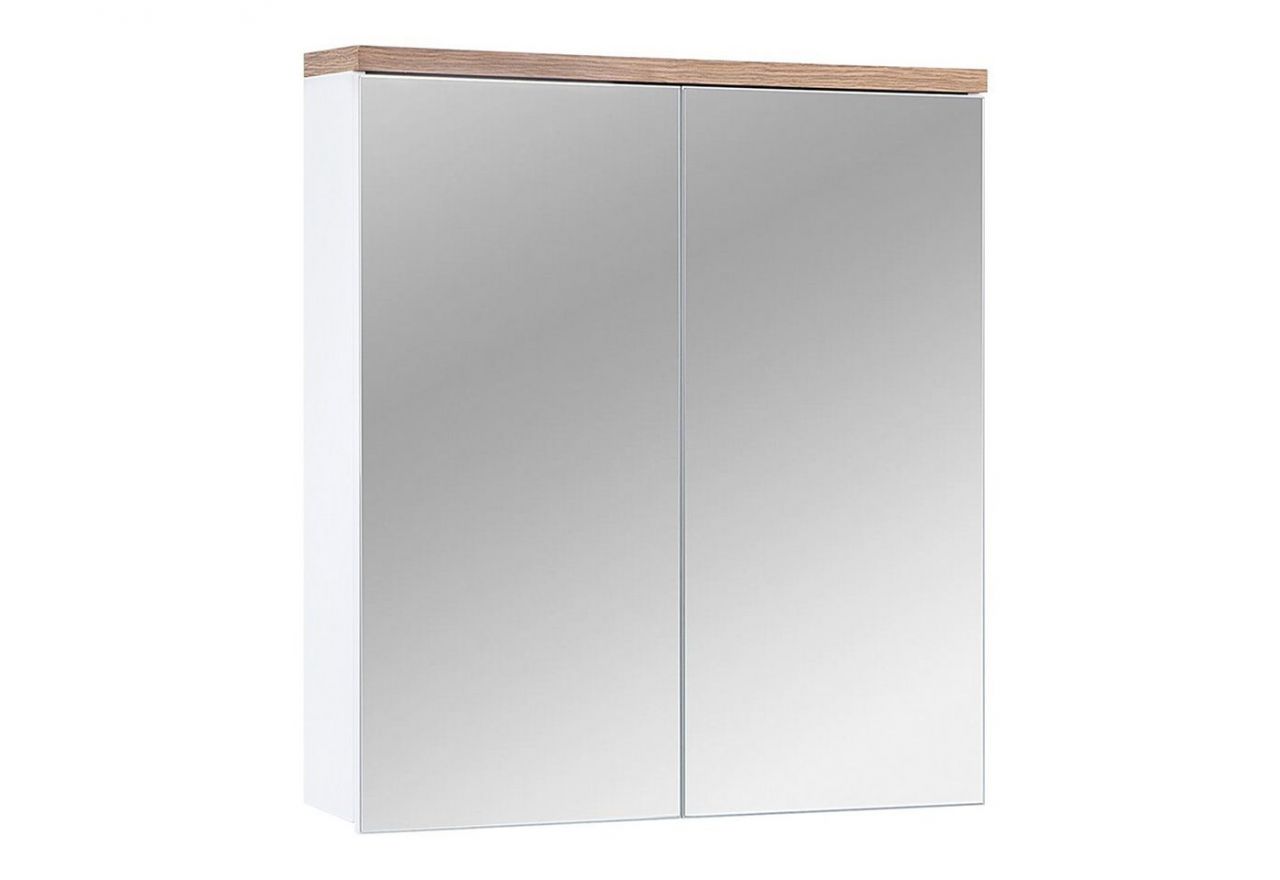 Elegancka, praktyczna wisząca szafka z lustrem do łazienki - CORINO / Biały / Dąb Wotan