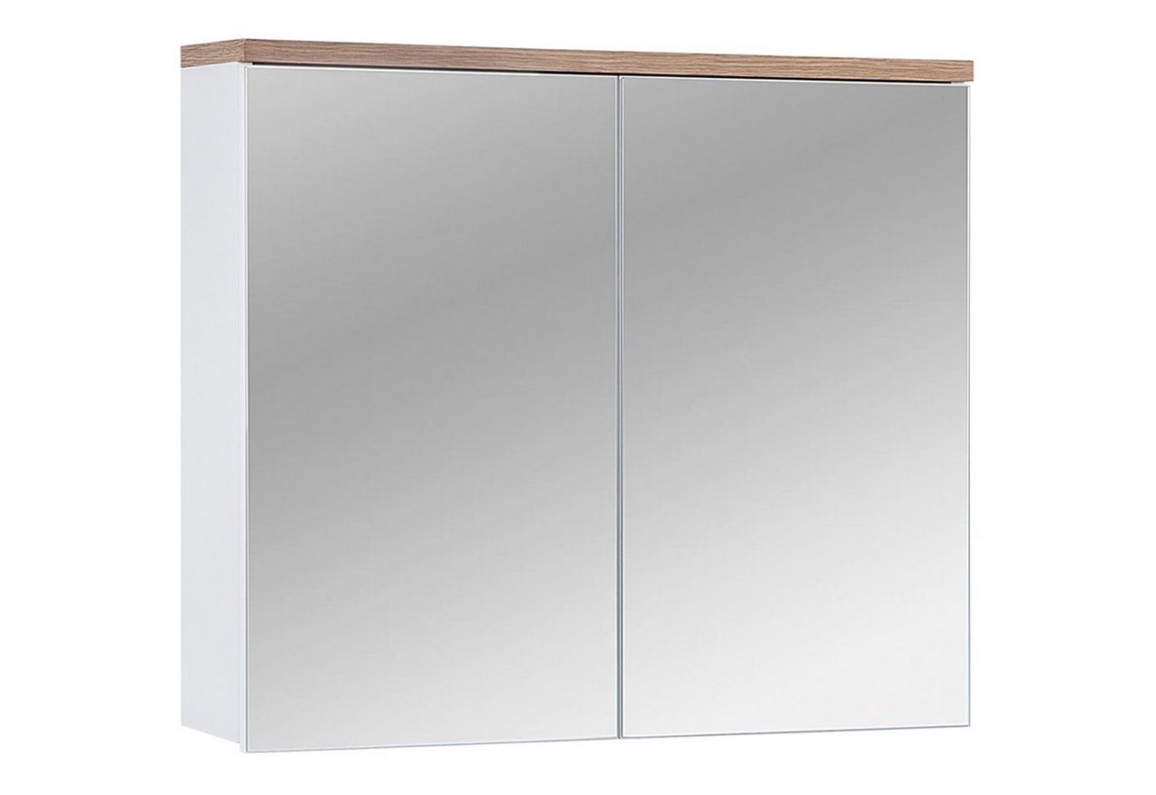 Wisząca, dwudrzwiowa szafka w nowoczesnym stylu do łazienki - CORINO / Biały / Dąb Wotan