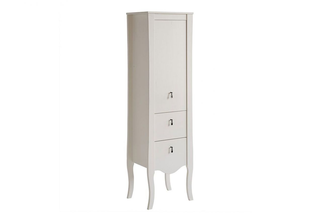 Wysoka, praktyczna szafka w klasycznym stylu do łazienki - EMILY / Biały transparentny