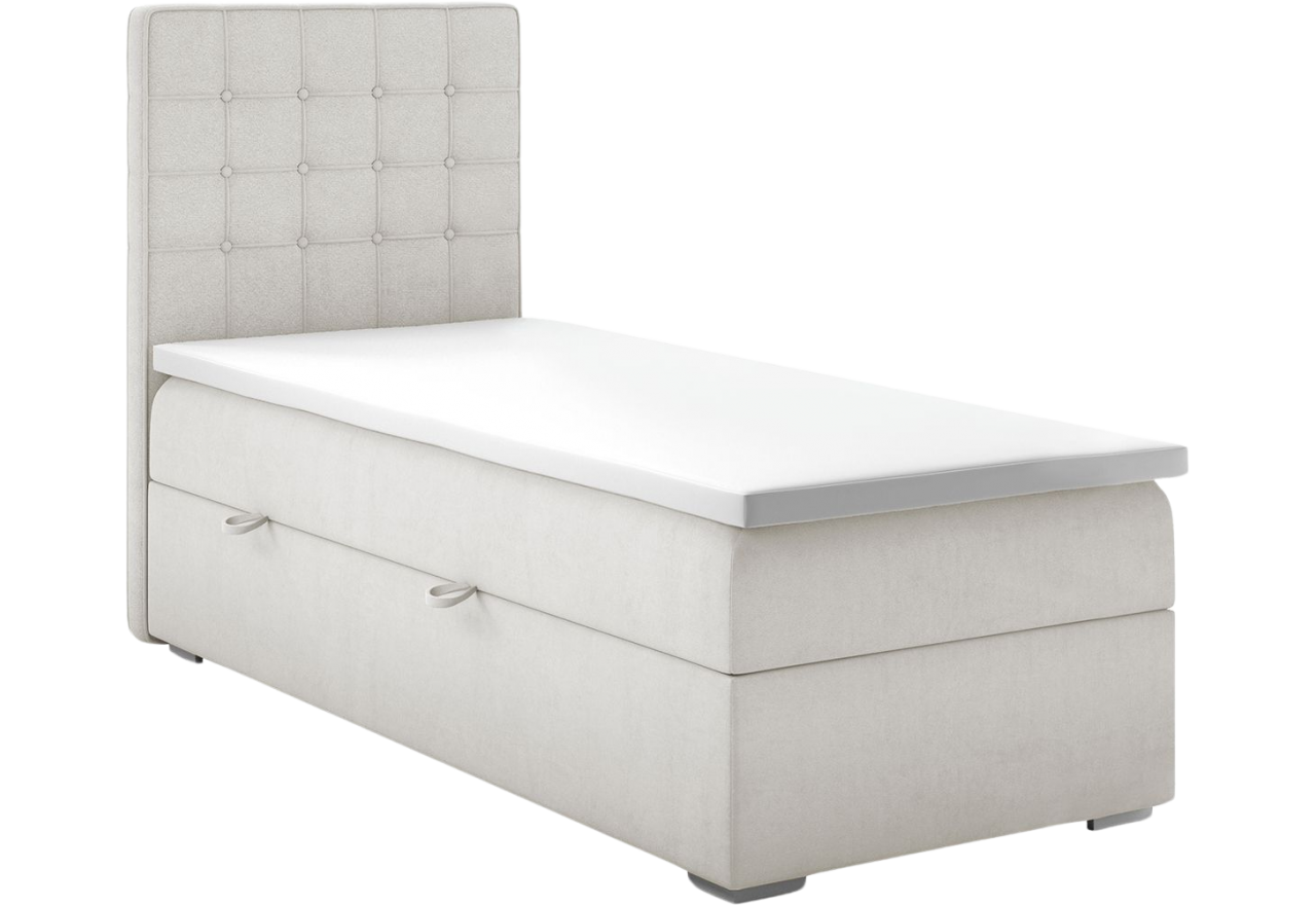 Łóżko kontynentalne pojedyncze z materacem i opcją pojemnika na pościel - CARMEN 90x200 kremowe