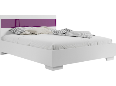 Łóżko podwójne 160x200 w nowoczesnym stylu do sypialni z opcją wyboru materaca - DELINA / Biały - fioletowe szkło
