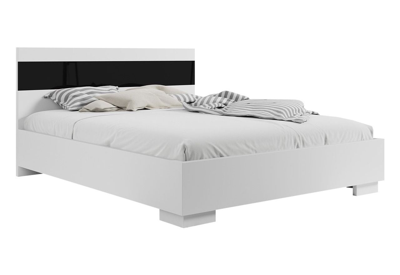 Wygodne, eleganckie łóżko 160x200 podwójne z opcją wyboru materaca do sypialni - DELINA / Biały - czarne szkło