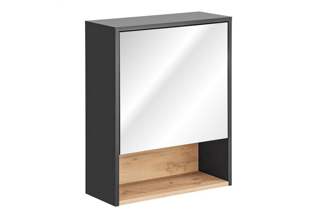 Wisząca szafka 60 cm z lustrem w nowoczesnym stylu do łazienki - PALAWAN / Szary Cosmos / Dąb Artisan / Szary Cosmos