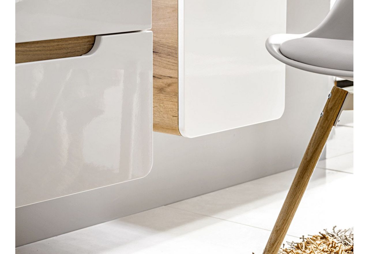 Wisząca szafka pod umywalkę 40 cm jednodrzwiowa w designerskim stylu - ARIVA / Dąb Craft Złoty / Biały połysk