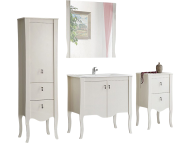 Elegancki zestaw klasycznych mebli do łazienki z umywalką 60 cm i lustrem - EMILY / Biały transparentny