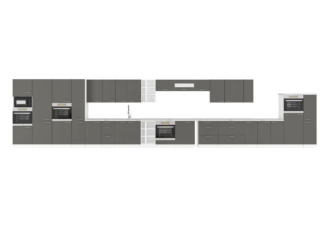 Szafka gospodarcza, słupek kuchenny 30 cm z koszem cargo i frontami szary połysk LAUREN GREY 30 DK-162 CARGO 1F BB