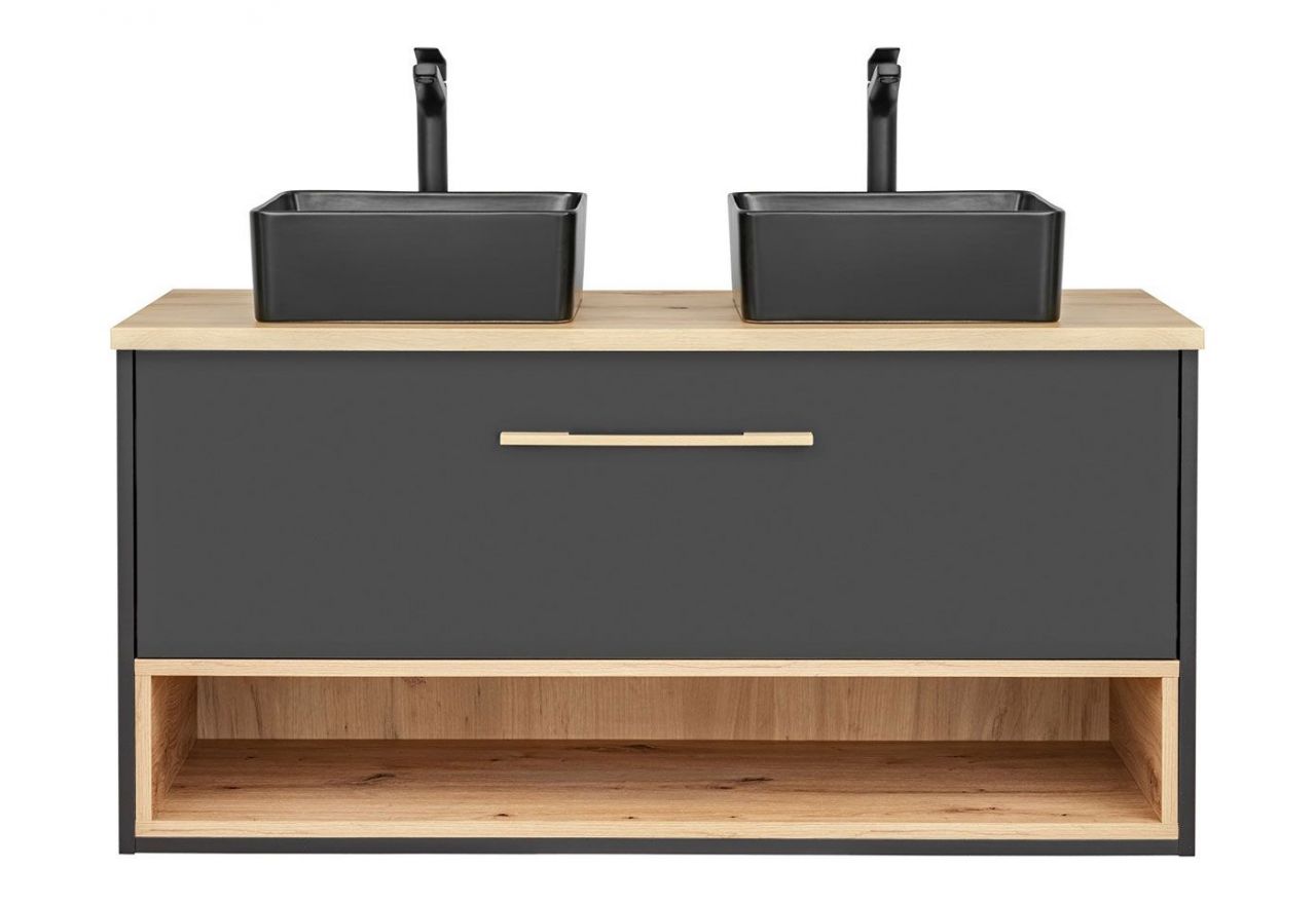 Nowoczesna szafka 120 cm pod umywalki nablatowe do łazienki - PALAWAN / Szary Cosmos / Dąb Artisan / Szary Cosmos